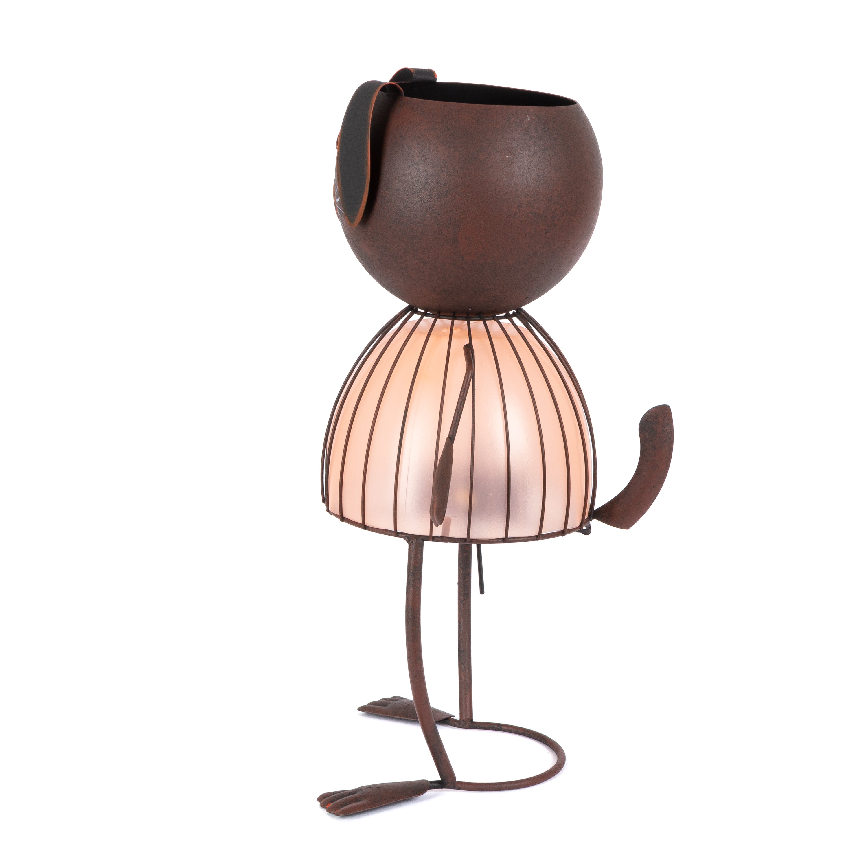 20.87 Inch Whimsical Orange Solar Lighted Metal Rabbit Planter Head